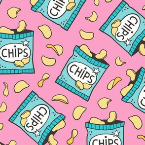 Potato Chips Fast Food Aqua Blue on Pink