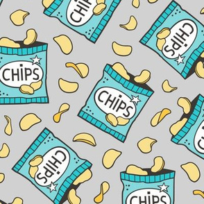 Potato Chips Fast Food Aqua Blue on Light Grey