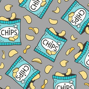 Potato Chips Fast Food Aqua Blue on Grey