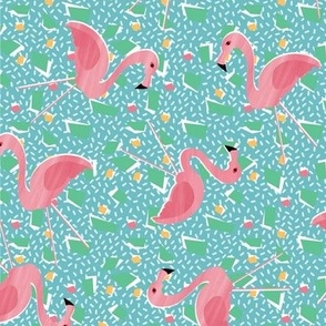 Ditsy lawn flamingo terrazzo - blue