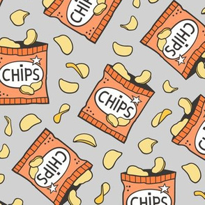 Potato Chips Fast Food Orange on Light Grey