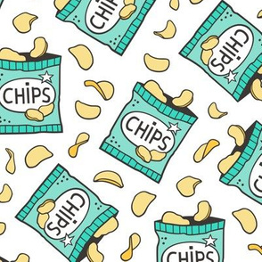 Potato Chips Fast Food Mint Green on White