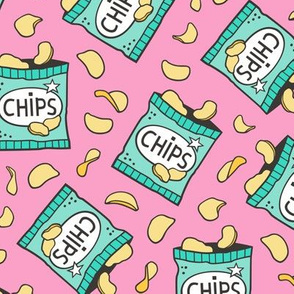 Potato Chips Fast Food Mint Green on Pink