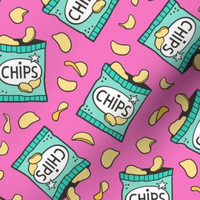 Potato Chips Fast Food Mint Green on Dark Pink