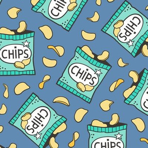 Potato Chips Fast Food Mint Green on Dark Blue Navy