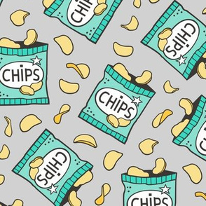 Potato Chips Fast Food Mint Green on Light Grey