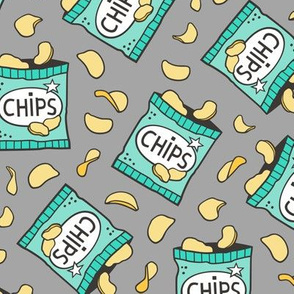Potato Chips Fast Food Mint Green on Grey
