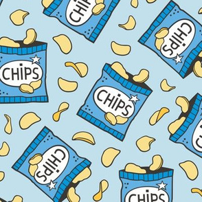 Potato Chips Fast Food Blue on Light Blue