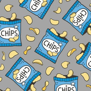 Potato Chips Fast Food Blue on Grey