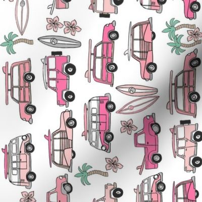 surf trip // vacation surfing road trip california tropical fabric white pink