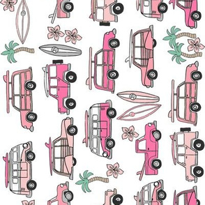 surf trip // vacation surfing road trip california tropical fabric white pink