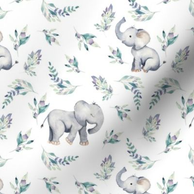 6" Cute baby elephants and flowers, elephant fabric, elephant nursery 1