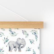 8" Cute baby elephants and flowers, elephant fabric, elephant nursery 1