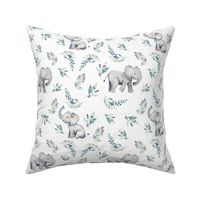 8" Cute baby elephants and flowers, elephant fabric, elephant nursery 1