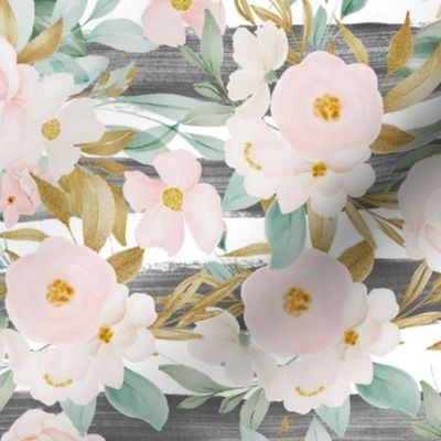 Blush Gold Floral Collage Striped