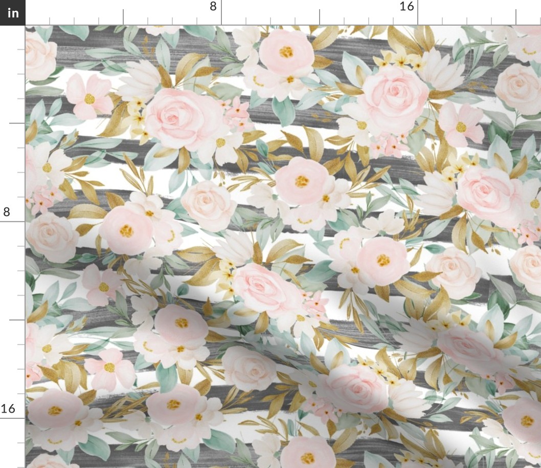 Blush Gold Floral Collage Striped