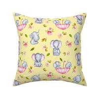8" Cute elephants and flowers on yellow