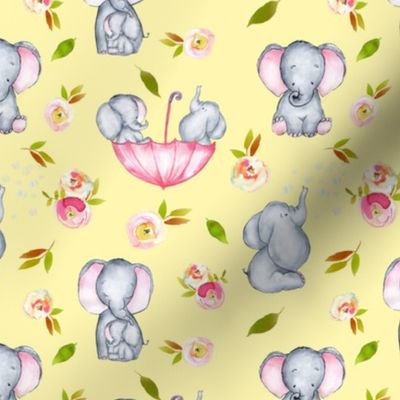 6" Cute elephants and flowers on yellow