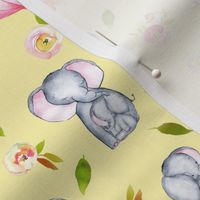 6" Cute elephants and flowers on yellow