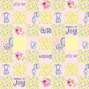 21" Little Elephants and Cute Animals Patchwork - baby girls quilt cheater quilt fabric - spring animals flower fabric, baby fabric, cheater quilt fabric 