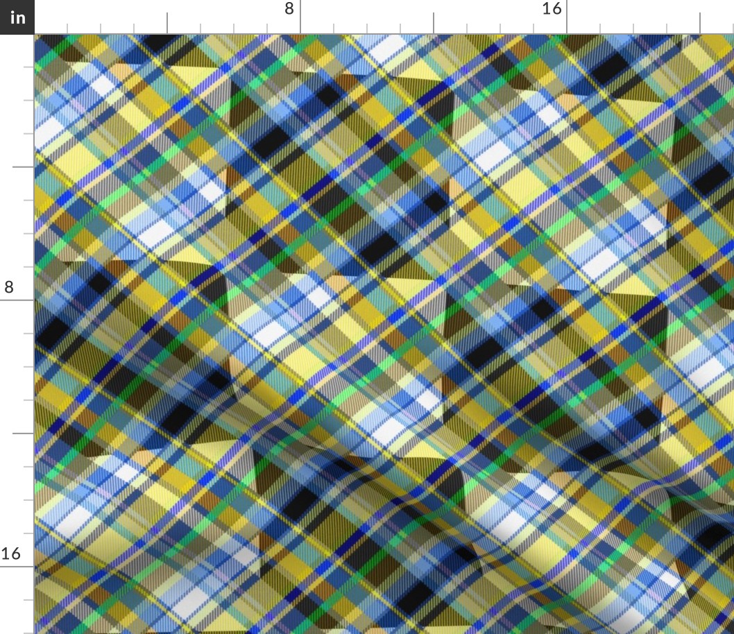 Checkerboard Madras Plaid in Yellow Blue and Green