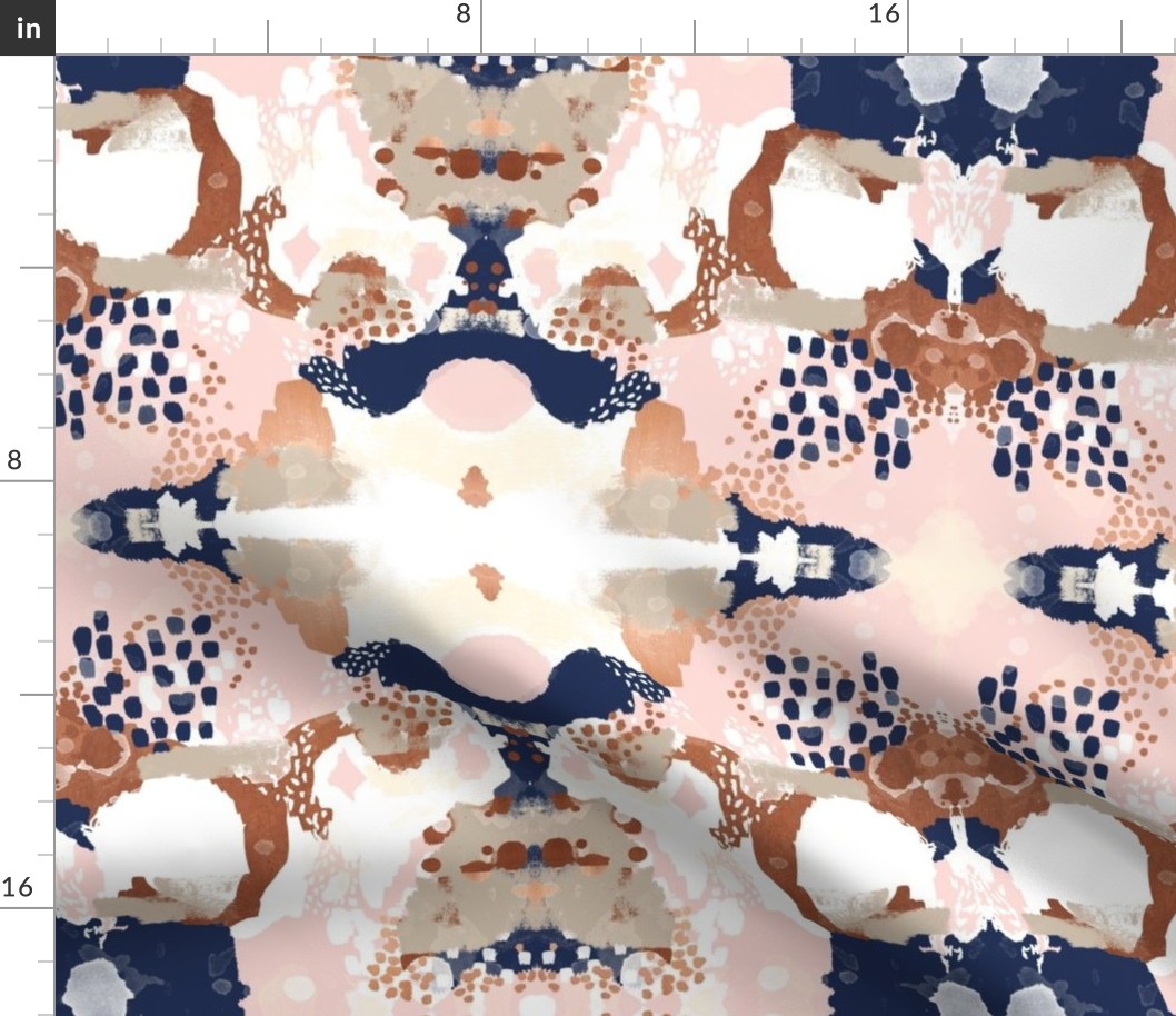 SMALL sonia abstract fabric painted rose gold blush pink and navy fabric