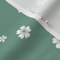 flower stamp fabric - sakura cherry blossom stamp, simple floral fabric, minimal flower fabric - green