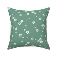 flower stamp fabric - sakura cherry blossom stamp, simple floral fabric, minimal flower fabric - green