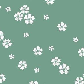 flower stamp fabric - sakura cherry blossom stamp, simple floral fabric, minimal flower fabric - green