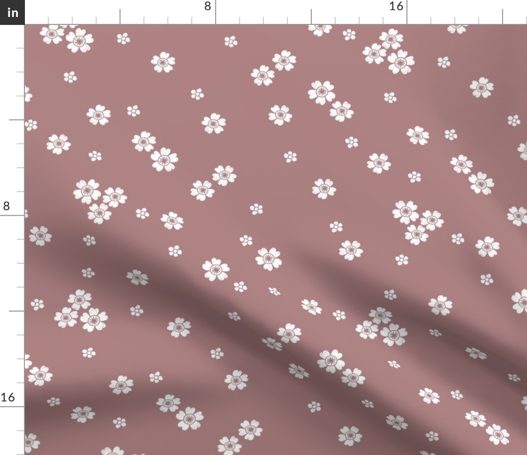 flower stamp fabric - sakura cherry blossom stamp, simple floral fabric, minimal flower fabric - mauve