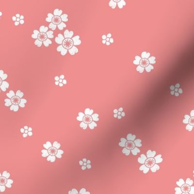 flower stamp fabric - sakura cherry blossom stamp, simple floral fabric, minimal flower fabric - pink
