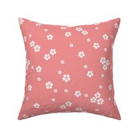 flower stamp fabric - sakura cherry blossom stamp, simple floral fabric, minimal flower fabric - pink