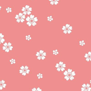 flower stamp fabric - sakura cherry blossom stamp, simple floral fabric, minimal flower fabric - pink