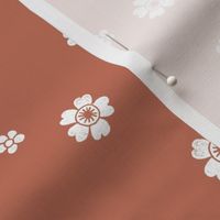 flower stamp fabric - sakura cherry blossom stamp, simple floral fabric, minimal flower fabric - rust