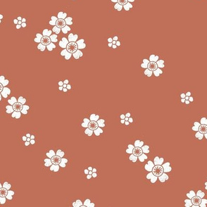 flower stamp fabric - sakura cherry blossom stamp, simple floral fabric, minimal flower fabric - rust