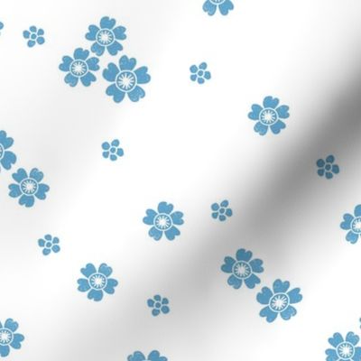 flower stamp fabric - sakura cherry blossom stamp, simple floral fabric, minimal flower fabric - light blue