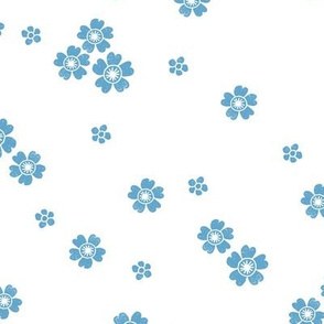 flower stamp fabric - sakura cherry blossom stamp, simple floral fabric, minimal flower fabric - light blue