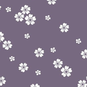 flower stamp fabric - sakura cherry blossom stamp, simple floral fabric, minimal flower fabric - dusty purple