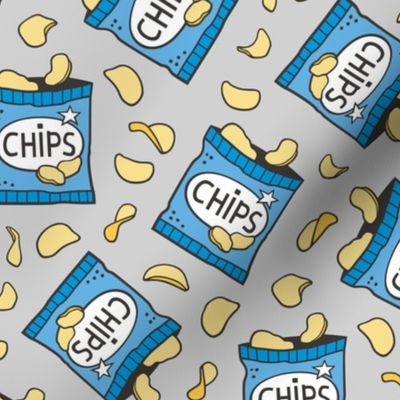 Potato Chips Fast Food Blue on Light Grey