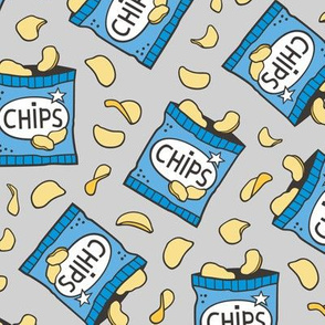 Potato Chips Fast Food Blue on Light Grey