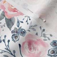 Sophia Floral – Watercolor Blooms, Pink Blush Gray Navy, MEDIUM scale