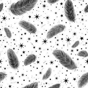 Feathers and Stars Black on Wh