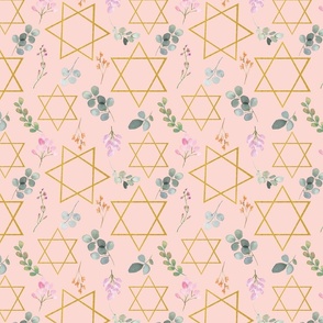 Star of David floral, Blush pink background 