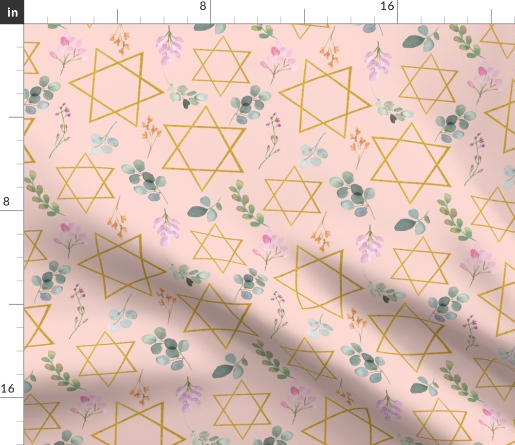 Star of David floral, Blush pink background 