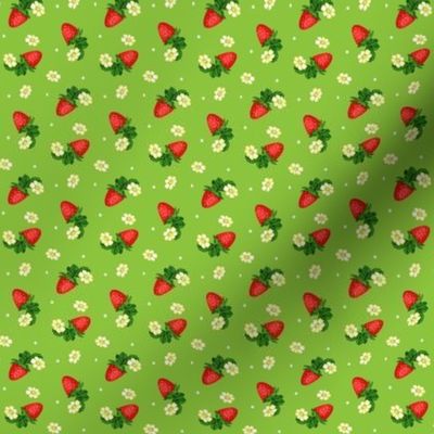 Vintage Strawberry Clusters-Flowers and Dots on Green -mini-tiny-micro  