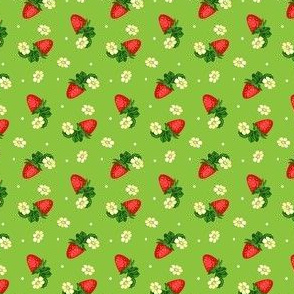 Vintage Strawberry Clusters-Flowers and Dots on Green -mini-tiny-micro  