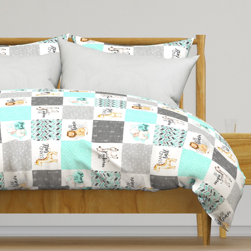 Safari//Zoo//Mint - Wholecloth Cheater Quilt Rotated