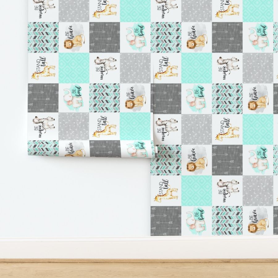 Safari//Zoo//Mint - Wholecloth Cheater Quilt Rotated