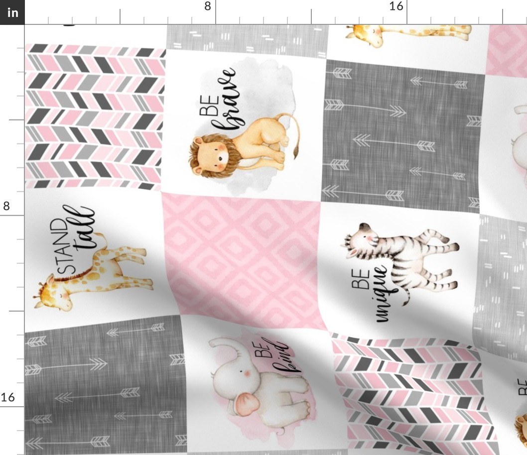 Safari//Zoo//Pink - Wholecloth Cheater Quilt - Rotated