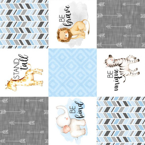 Safari//Zoo//Baby Blue - Wholecloth Cheater Quilt - Rotated
